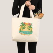 Palm Paradise Tropical Beach Tote Bag ラージトートバッグ (正面(商品))