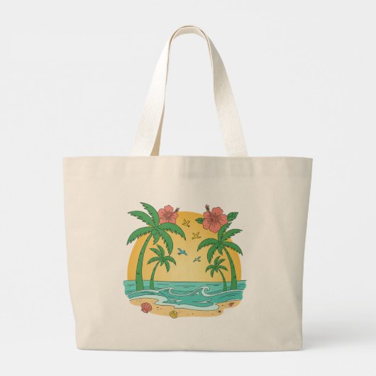 Palm Paradise Tropical Beach Tote Bag ラージトートバッグ (裏面)