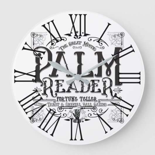 Palm Readerヴィンテージ魔法占い師 ラージ壁時計 (正面)