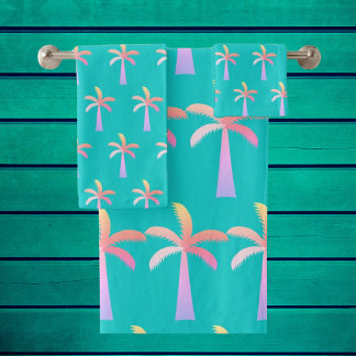 Palm Springs Caribbean Blue Tropical Palm Tree バスタオルセット