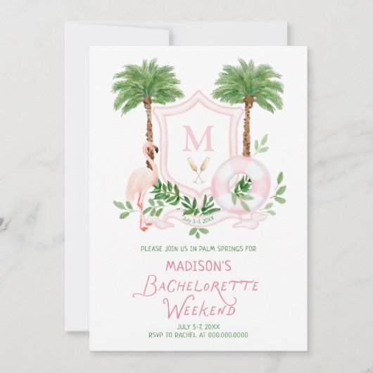 Palm Springs Monogram Crest Bachelorette  招待状 (正面)