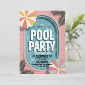 Palm Springs Pink Summer Pool Party Birthday 招待状 (スタンド正面)