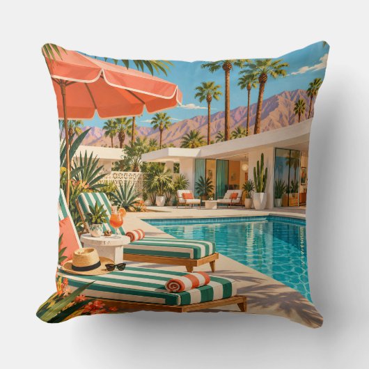Palm Springs Poolside Retro Mid Century Modern Art クッション (正面)