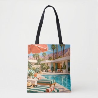 Palm Springs Poolside Retro Mid Century Modern Art トートバッグ