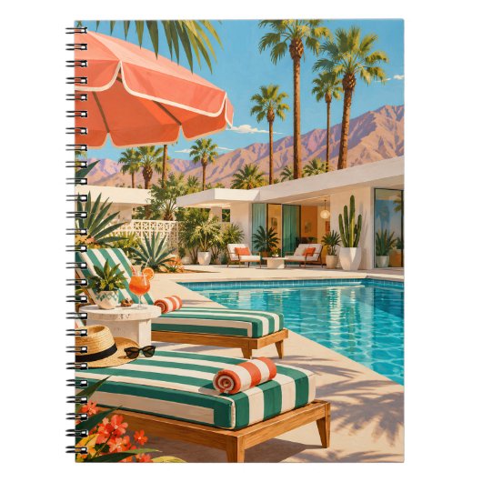 Palm Springs Poolside Retro Mid Century Modern Art ノートブック (正面)