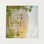 Palm Springs sunset day with mountains and palm tr タペストリー (正面(横))