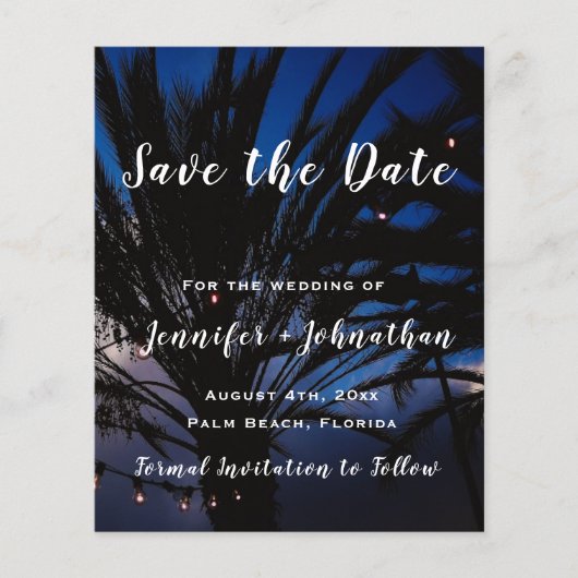 Palm String Lights Wedding Save the Date Card (正面)