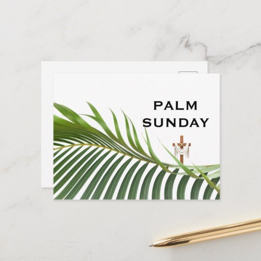 Palm Sunday Cross with Green Palm Frond  ポストカード (正面/裏面インサイチュ)