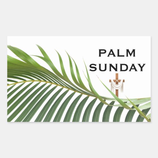 Palm Sunday Cross with Green Palm Frond  長方形シール (正面)