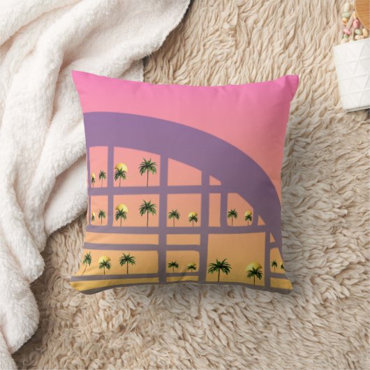 Palm Sunset Pattern Throw Pillow 16" x 16" クッション (ブランケット)