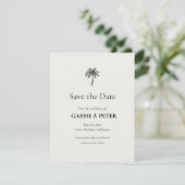 Palm TreeタイポグラフィのエレガントClean Save the Date 招待状 (スタンド正面)