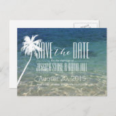 Palm Treeビーチ結婚式日付の保存 案内ポストカード (正面/裏面)