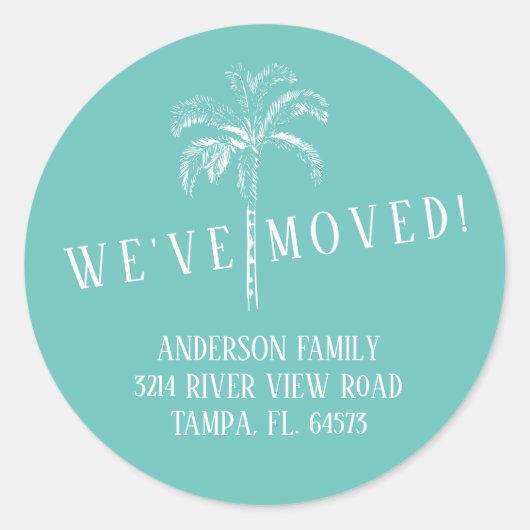 Palm Tree引っ越しました新しいアドレスラベルステッカー ラウンドシール (正面)