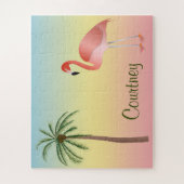 Palm Tree And Flamingo With Your Name ジグソーパズル (縦)