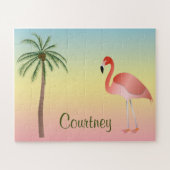 Palm Tree And Flamingo With Your Name ジグソーパズル (横)