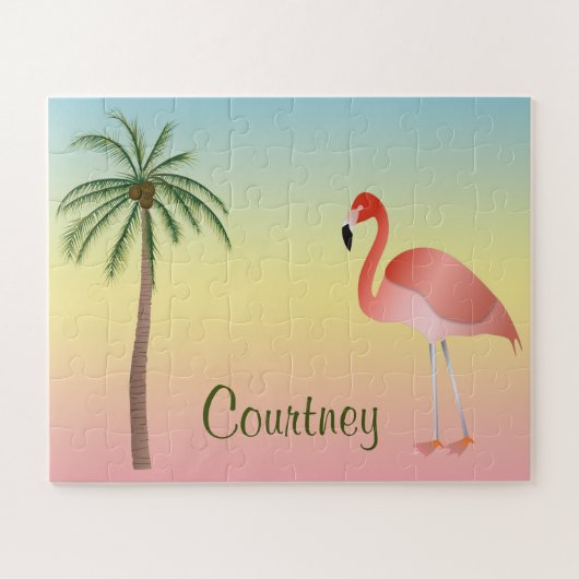 Palm Tree And Flamingo With Your Name ジグソーパズル (横)