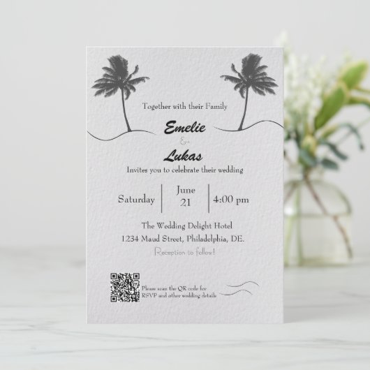 Palm Tree and Seashells Arch Photo 結婚's 招待状 (スタンド正面)