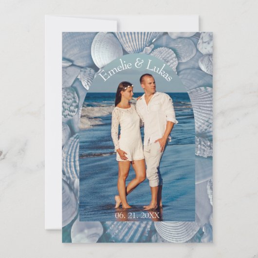 Palm Tree and Seashells Arch Photo 結婚's 招待状 (裏面)