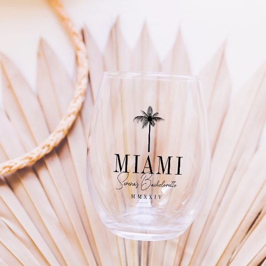Palm Tree Bachelorette Party Personalized Glasses ステムなしワイングラス