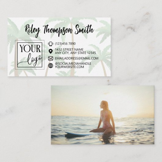 Palm Tree Backgroundロゴと写真の追加 名刺 (正面/裏面)