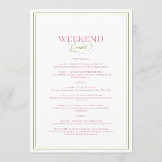 Palm Tree Beach Bachelorette Weekend Itinerary 招待状 (裏面)