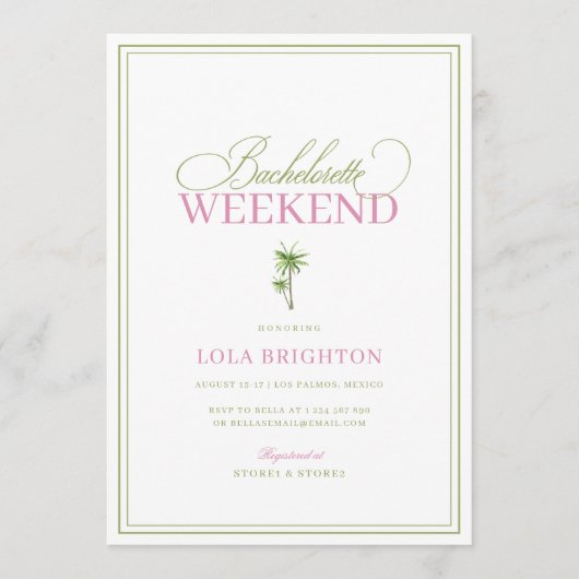 Palm Tree Beach Bachelorette Weekend Itinerary 招待状 (正面)