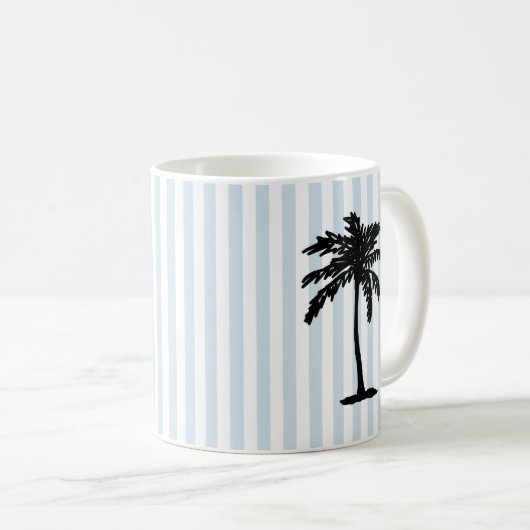 Palm Tree Beach Nautical Stripe コーヒーマグカップ (正面右)