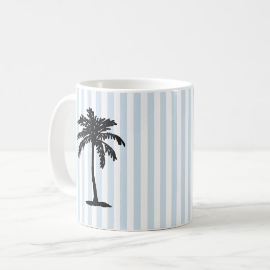 Palm Tree Beach Nautical Stripe コーヒーマグカップ (正面左)