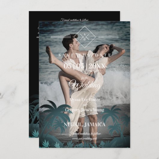 Palm Tree Beach Personalized Photo Engagement (正面/裏面)