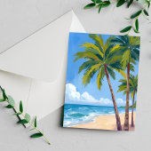 Palm Tree Beach | Tropical Watercolor Blue Card