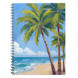 Palm Tree Beach | Tropical Watercolor Blue Painted ノートブック
