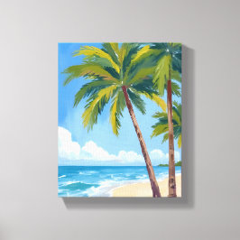 Palm Tree Beach | Tropical Watercolor Blue Sky キャンバスプリント