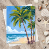 Palm Tree Beach | Tropical Watercolor Blue Sky ポストカード
