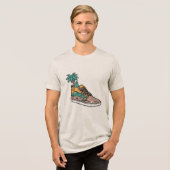 Palm Tree & Beach Wave Shoe Illustration トライブレンドTシャツ (正面全面)