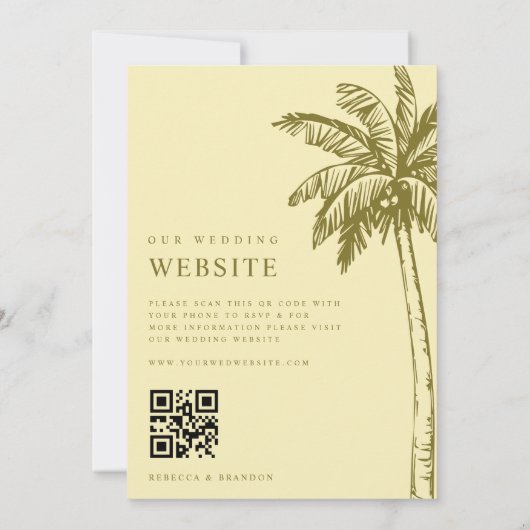 Palm Tree Boho Beach Yellow QR Code Wedding 招待状 (裏面)