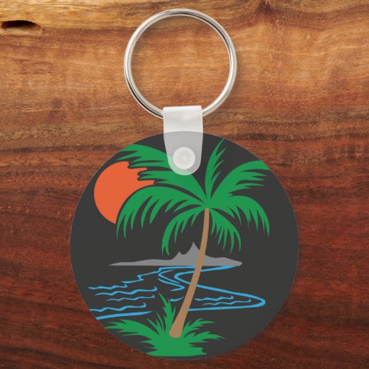 Palm Tree by the River | Tropical Sunset Art キーホルダー (正面)