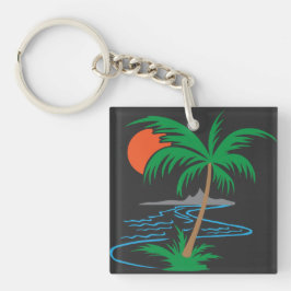 Palm Tree by the River | Tropical Sunset Art キーホルダー