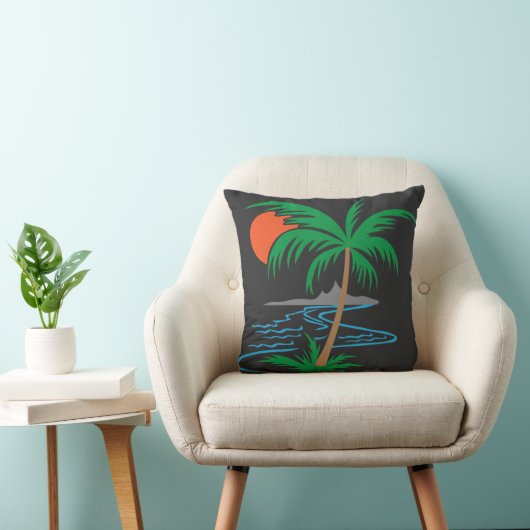 Palm Tree by the River | Tropical Sunset Art クッション (椅子)