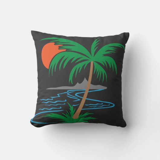 Palm Tree by the River | Tropical Sunset Art クッション (正面)
