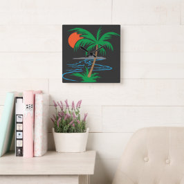 Palm Tree by the River | Tropical Sunset Art スクエア壁時計