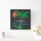 Palm Tree by the River | Tropical Sunset Art スクエア壁時計 (ホーム)