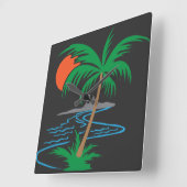 Palm Tree by the River | Tropical Sunset Art スクエア壁時計 (傾斜)