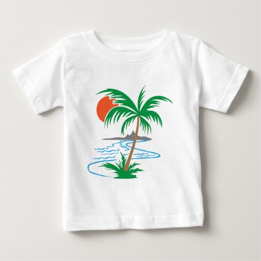 Palm Tree by the River | Tropical Sunset Art ベビーTシャツ (正面)