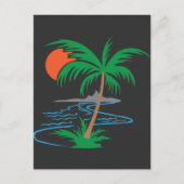 Palm Tree by the River | Tropical Sunset Art ポストカード (正面)