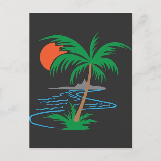 Palm Tree by the River | Tropical Sunset Art ポストカード (正面)