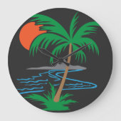 Palm Tree by the River | Tropical Sunset Art ラージ壁時計 (正面)