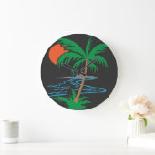 Palm Tree by the River | Tropical Sunset Art ラージ壁時計 (ホーム)