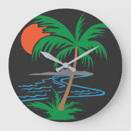 Palm Tree by the River | Tropical Sunset Art ラージ壁時計