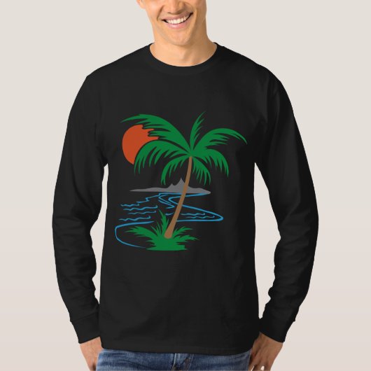 Palm Tree by the River | Tropical Sunset Art Tシャツ (正面)