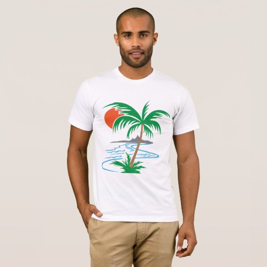 Palm Tree by the River | Tropical Sunset Art Tシャツ (正面フル)